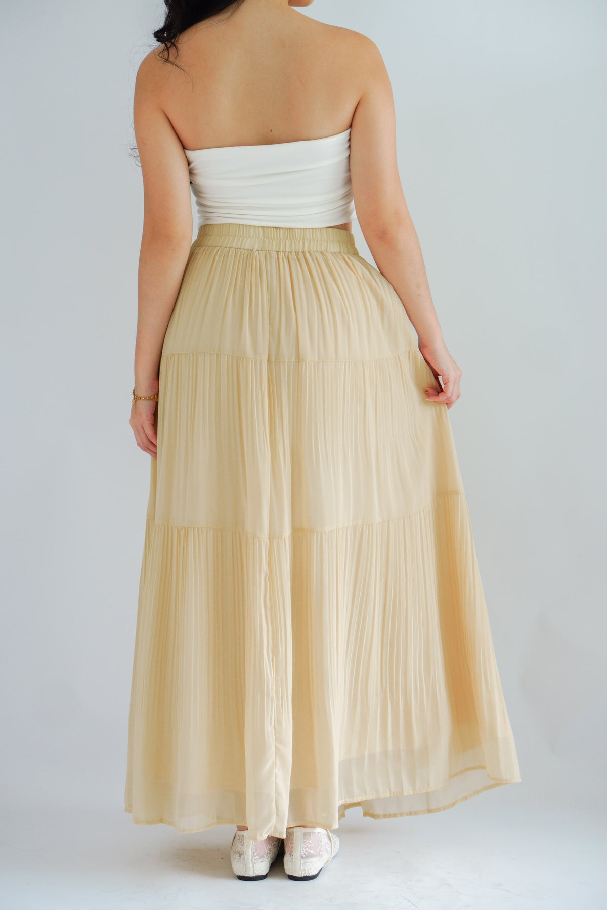 Celiz Chiffon Maxi Skirt in Cream Khaki