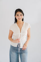 Zyn Self Tied Lace Ribbon Top in White