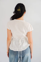 Zyn Self Tied Lace Ribbon Top in White