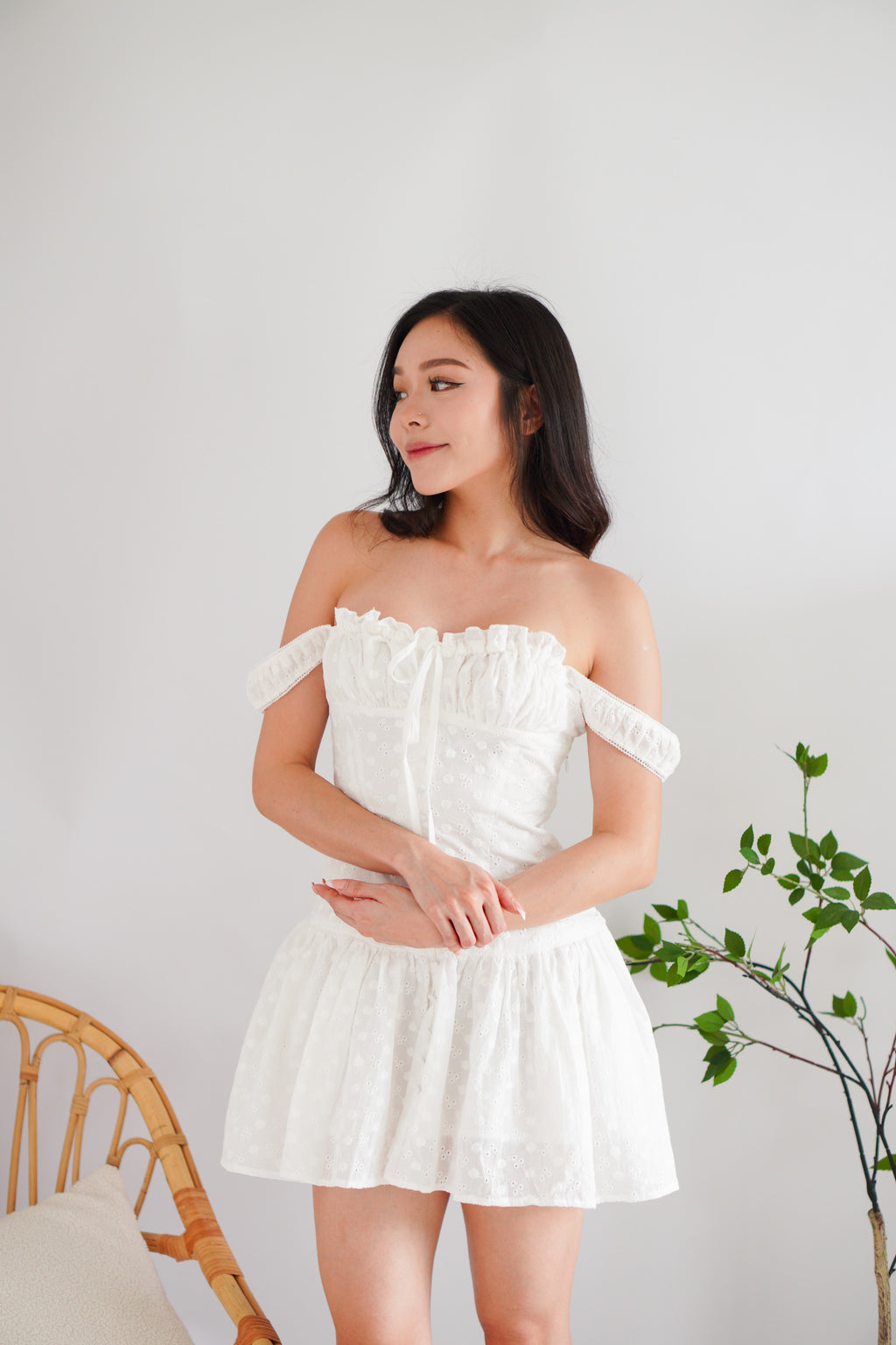 Mirelle Eyelet Lace Bustier Mini Dress in White
