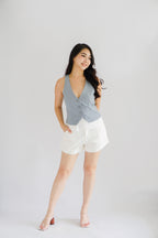 (BACKORDER) Astrae Pinstripe Layered Vest Top in Blue