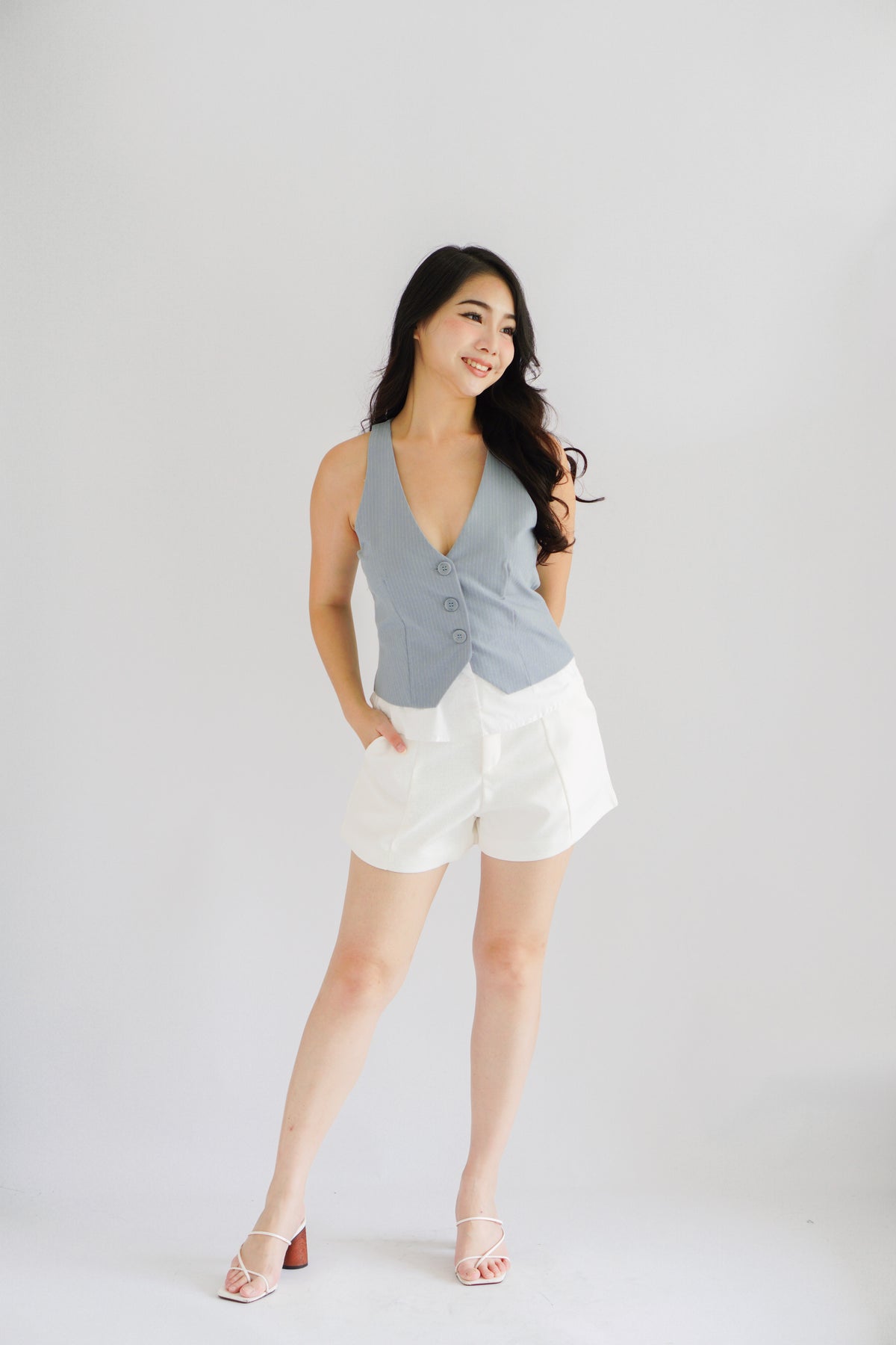 (BACKORDER) Astrae Pinstripe Layered Vest Top in Blue