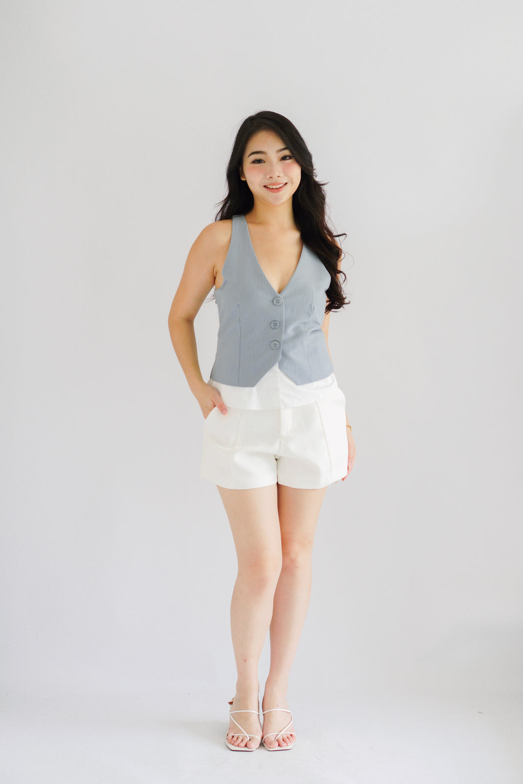 (BACKORDER) Astrae Pinstripe Layered Vest Top in Blue