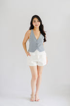 (BACKORDER) Astrae Pinstripe Layered Vest Top in Blue