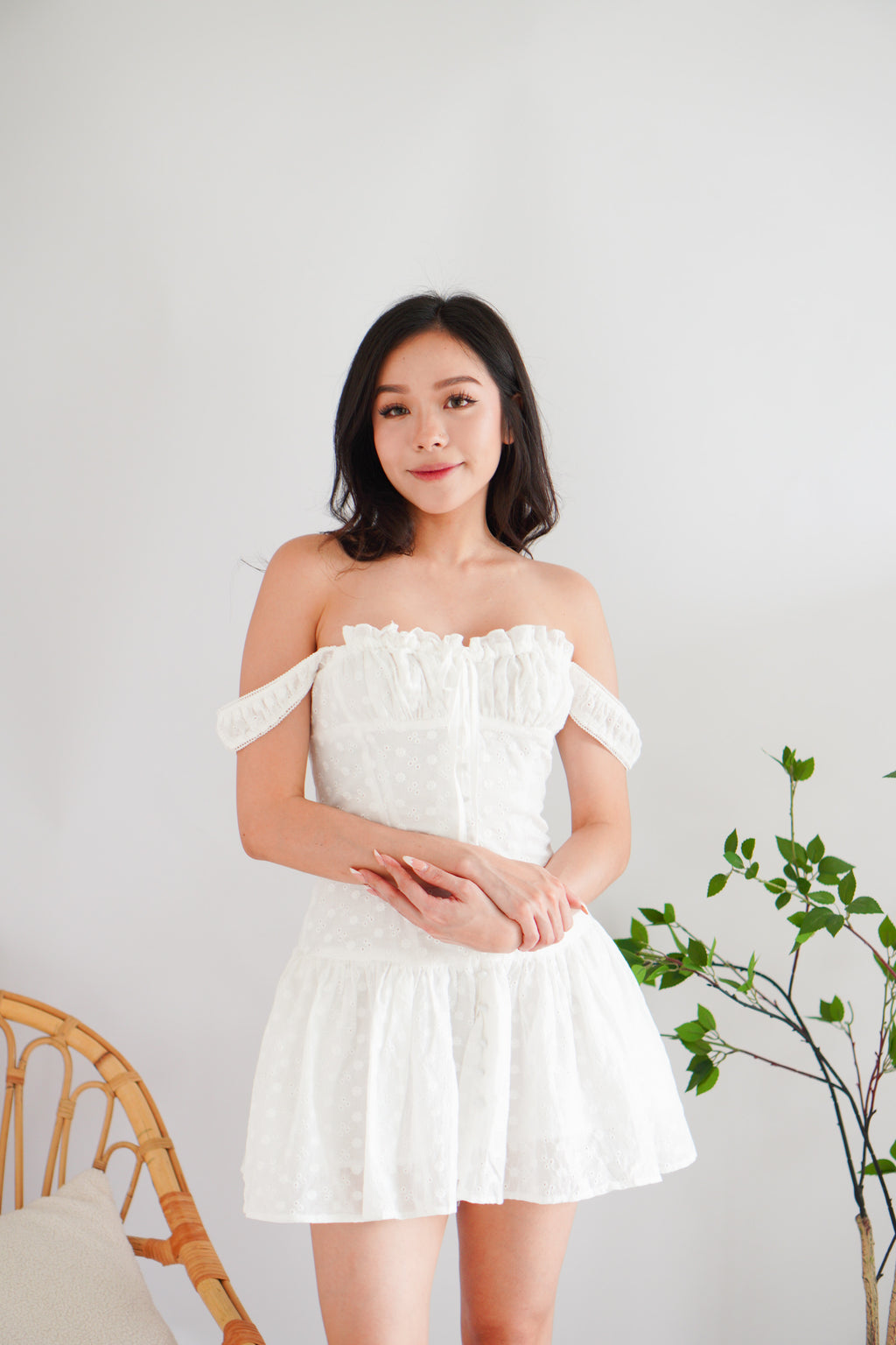 Mirelle Eyelet Lace Bustier Mini Dress in White