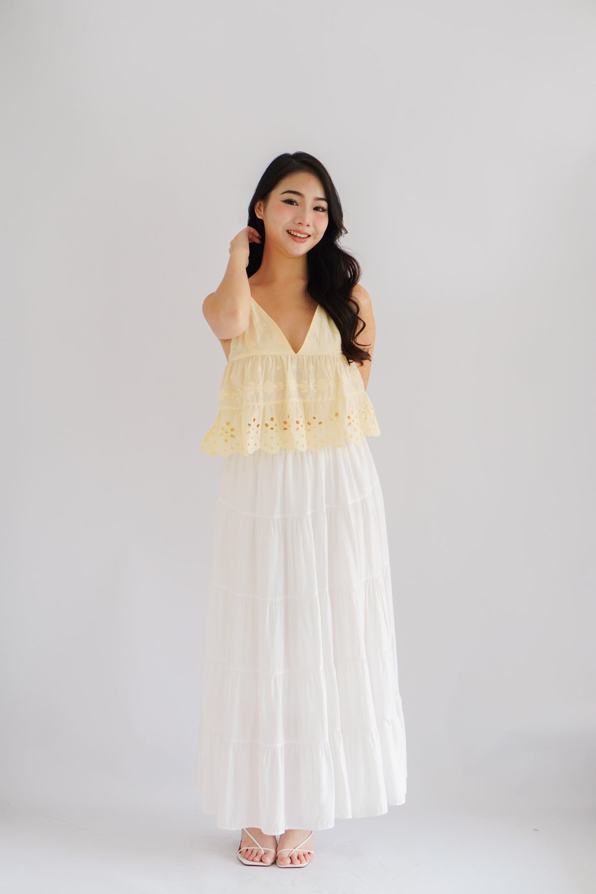 Marisol Eyelet Lace Babydoll Top in Light Yellow