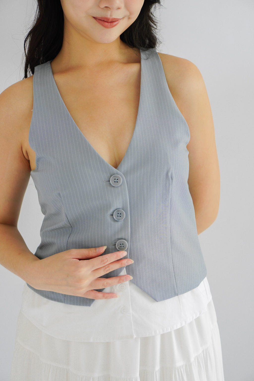 (BACKORDER) Astrae Pinstripe Layered Vest Top in Blue