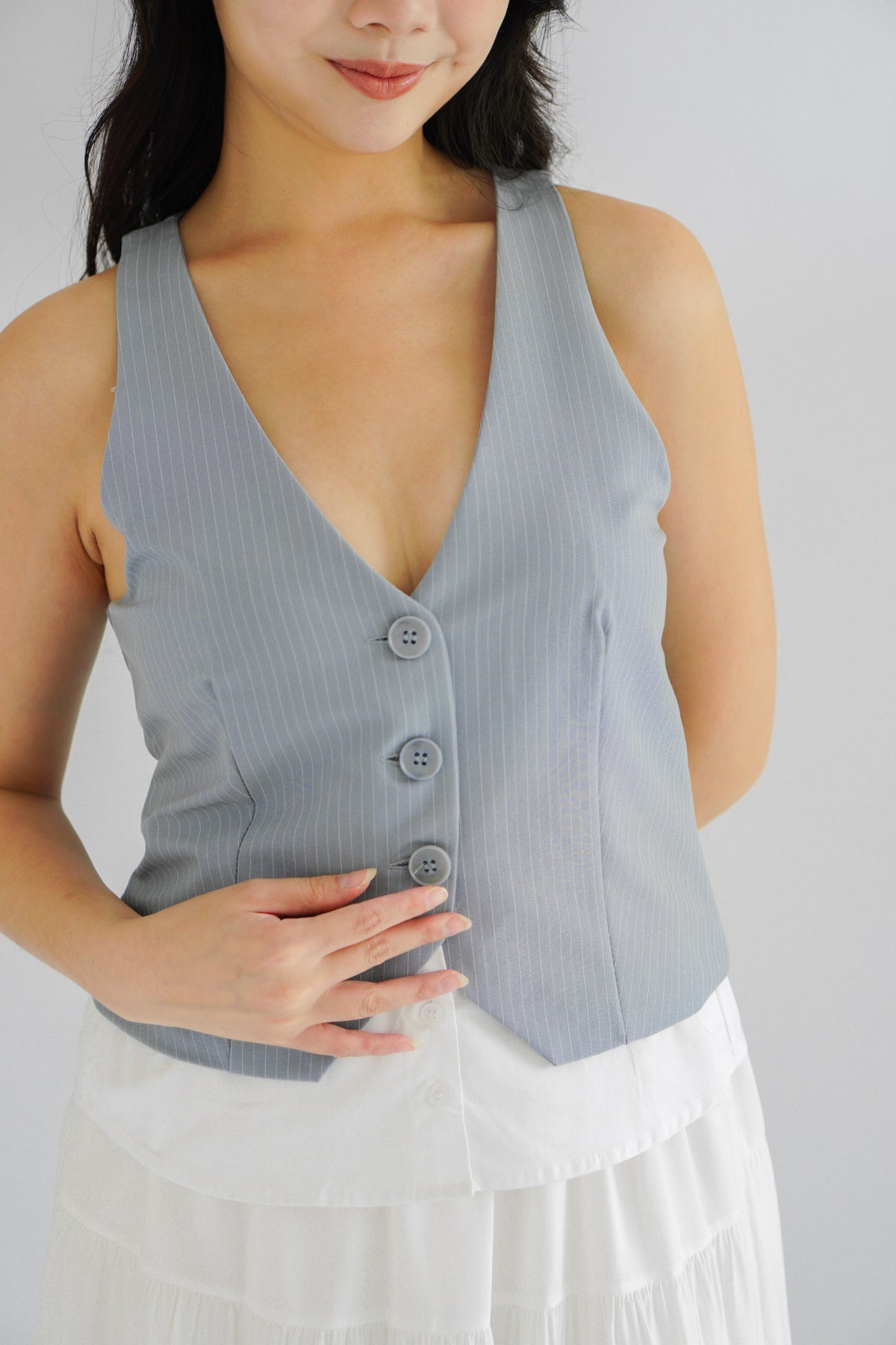 (BACKORDER) Astrae Pinstripe Layered Vest Top in Blue