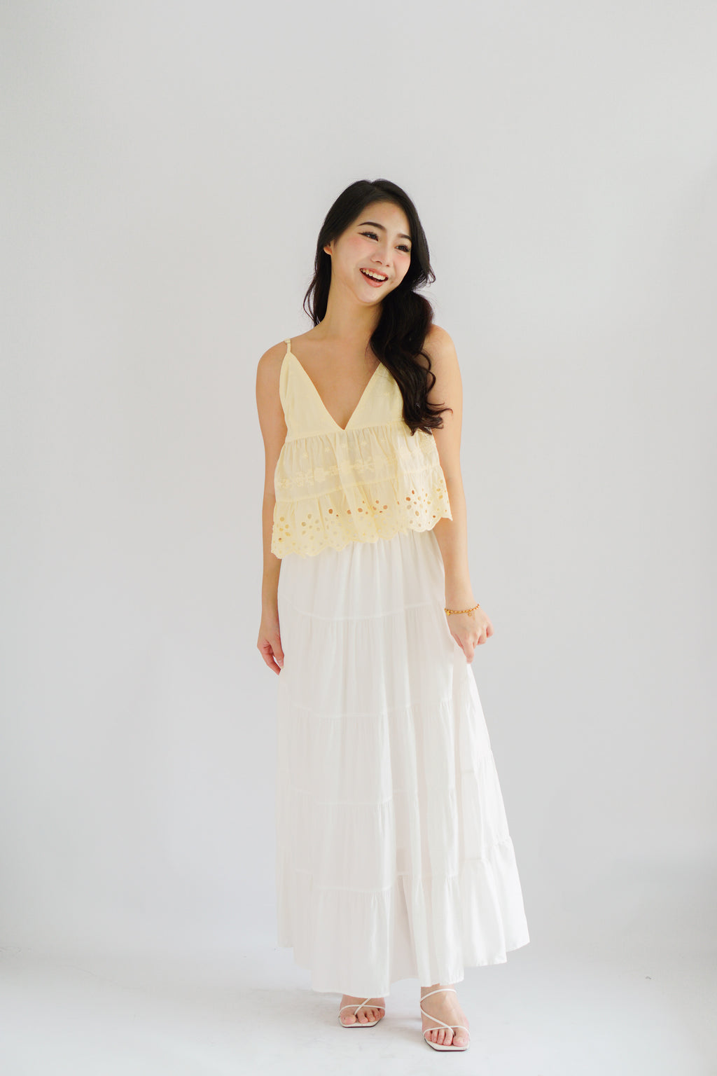 Marisol Eyelet Lace Babydoll Top in Light Yellow