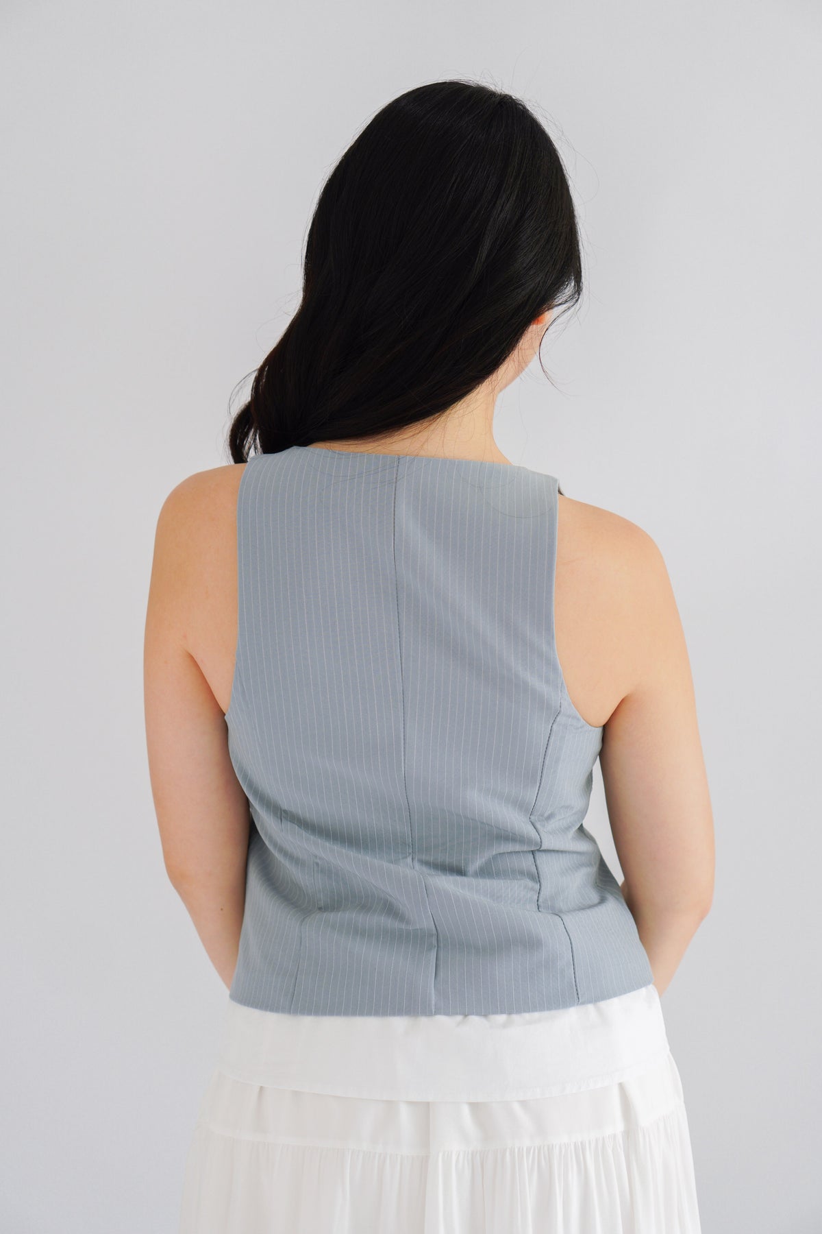 (BACKORDER) Astrae Pinstripe Layered Vest Top in Blue