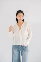 Sera V Neck Boho Blouse Top in White