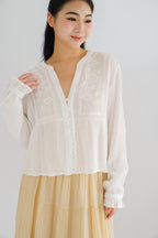 Sera V Neck Boho Blouse Top in White