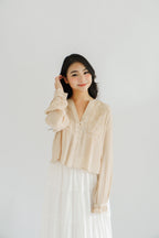 Sera V Neck Boho Blouse Top in Light Khaki