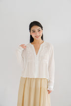 Sera V Neck Boho Blouse Top in White