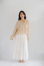 Sera V Neck Boho Blouse Top in Light Khaki