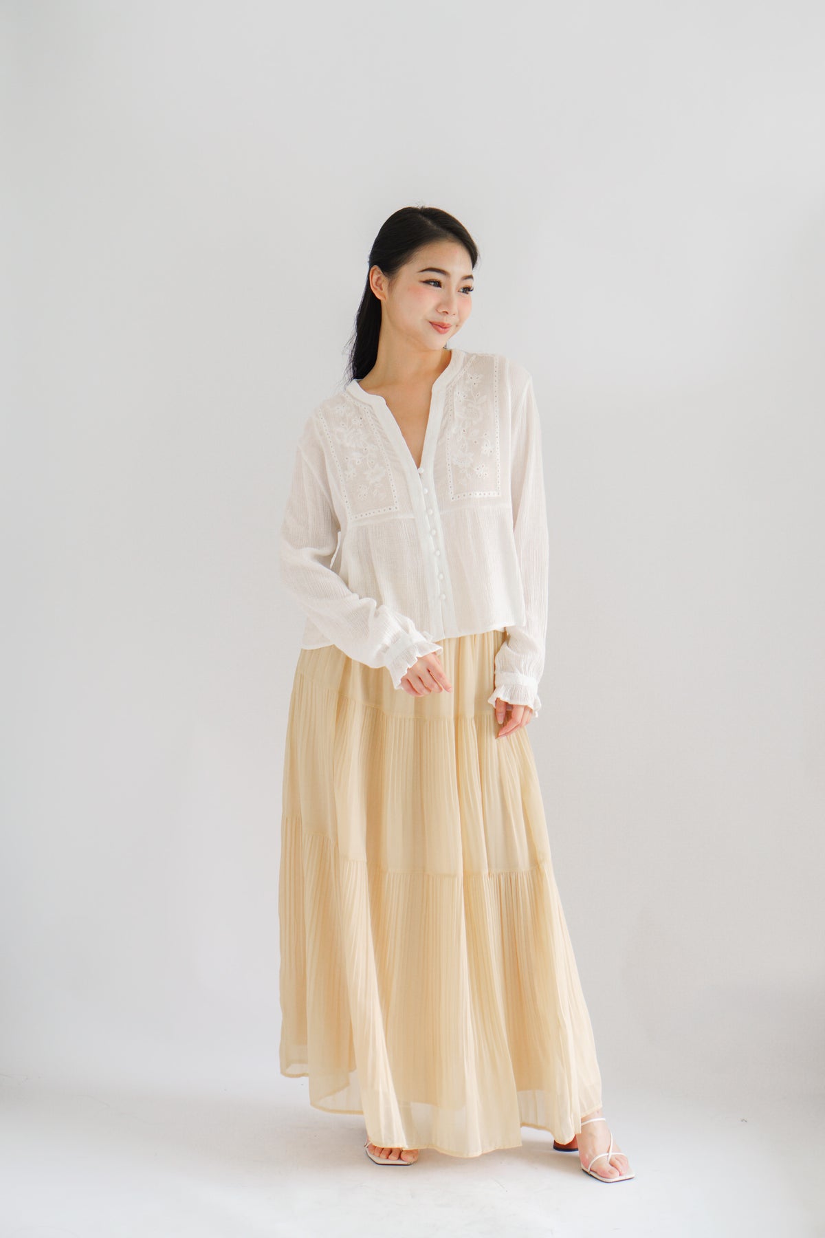 Sera V Neck Boho Blouse Top in White