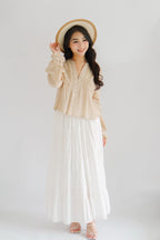 Sera V Neck Boho Blouse Top in Light Khaki