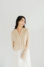 Sera V Neck Boho Blouse Top in Light Khaki