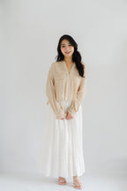 Sera V Neck Boho Blouse Top in Light Khaki