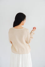 Sera V Neck Boho Blouse Top in Light Khaki