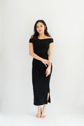Renka Off Shoulder Ruched Bodycon Dress in Black