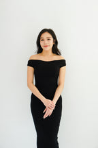 Renka Off Shoulder Ruched Bodycon Dress in Black