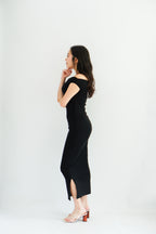 Renka Off Shoulder Ruched Bodycon Dress in Black