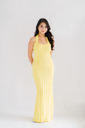 (BACKORDER) Nelle Halter Maxi Knit Bodycon Dress in Yellow