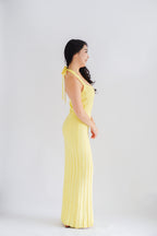 (BACKORDER) Nelle Halter Maxi Knit Bodycon Dress in Yellow
