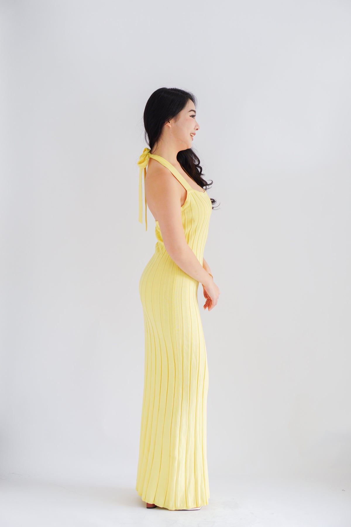 (BACKORDER) Nelle Halter Maxi Knit Bodycon Dress in Yellow