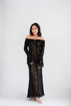 (Premium) Thaleessa Lace Off Shoulder Maxi Dress in Black