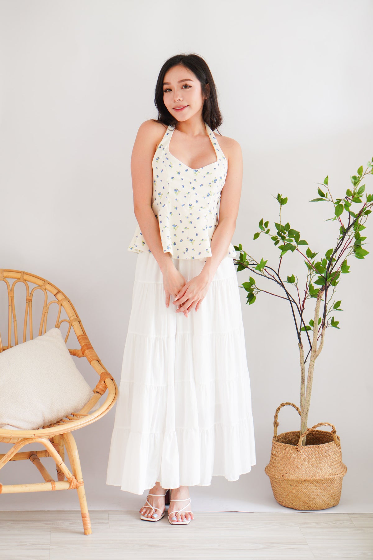Dream Berries Printed Halter Top in Cream White