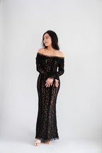 (Premium) Thaleessa Lace Off Shoulder Maxi Dress in Black