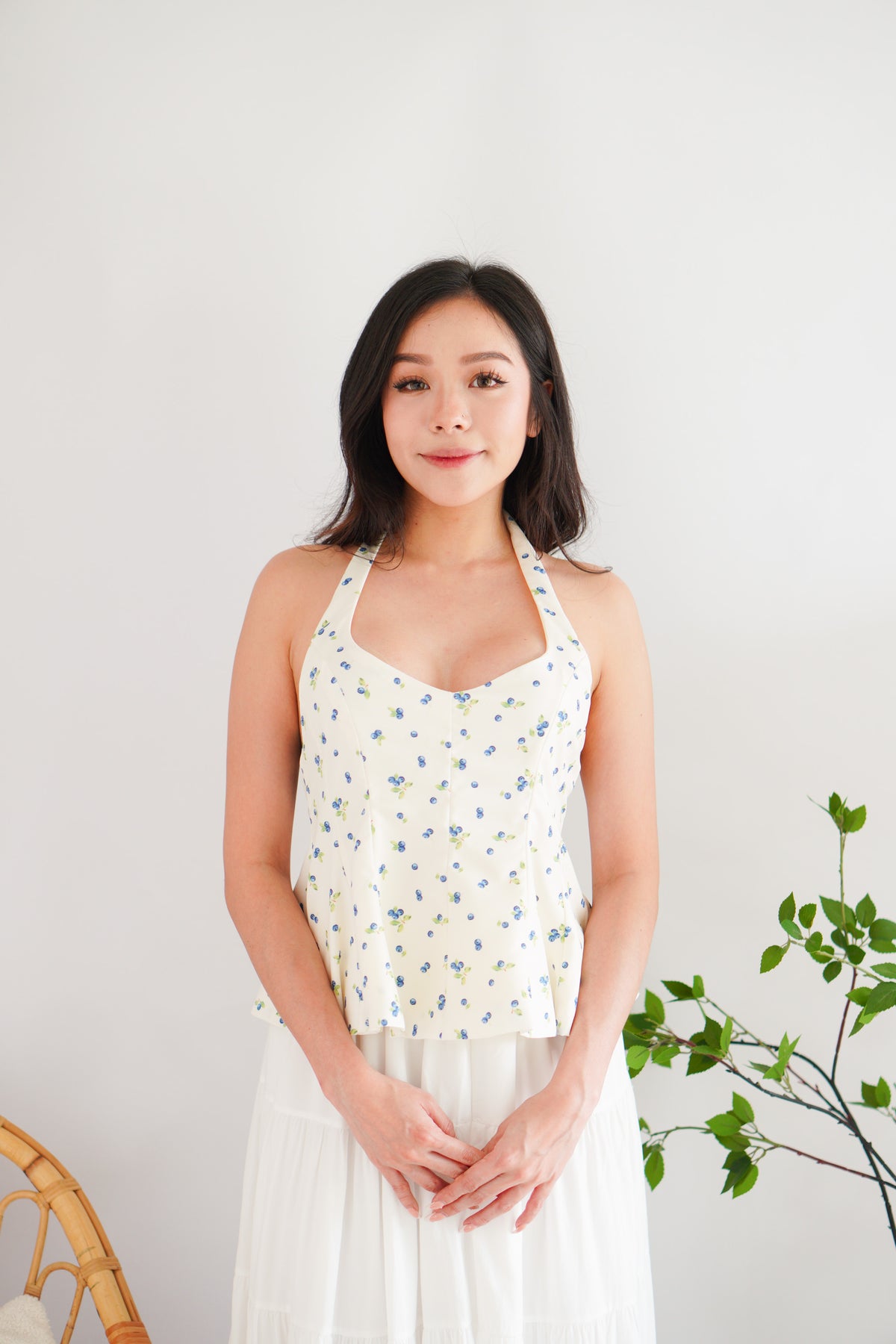Dream Berries Printed Halter Top in Cream White