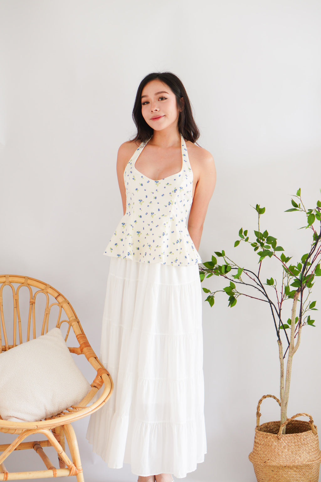 Dream Berries Printed Halter Top in Cream White