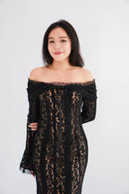 (Premium) Thaleessa Lace Off Shoulder Maxi Dress in Black