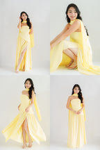 Dephora Tube Maxi Asymmetrical Dress with Sash in Yellow
