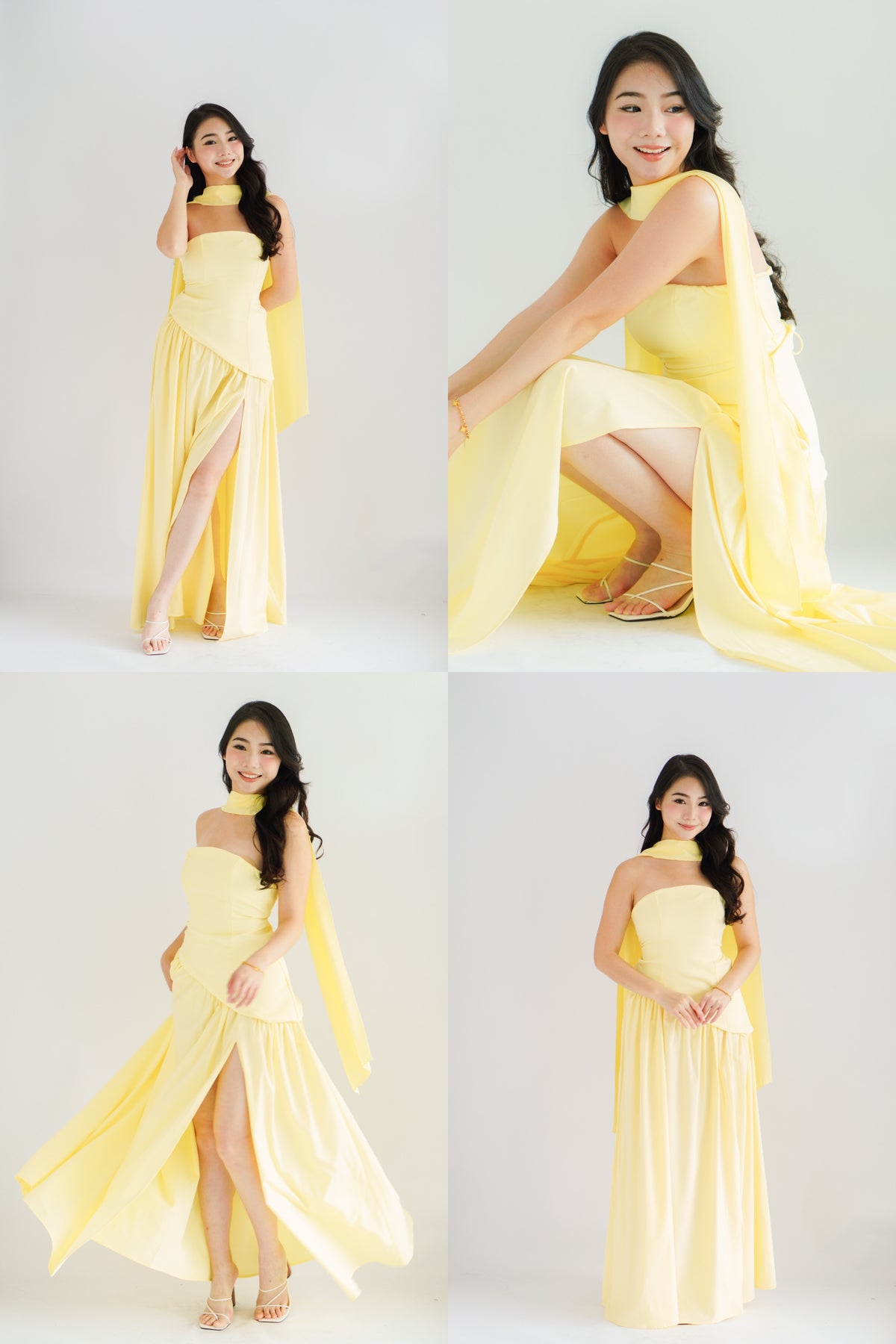 Dephora Tube Maxi Asymmetrical Dress with Sash in Yellow