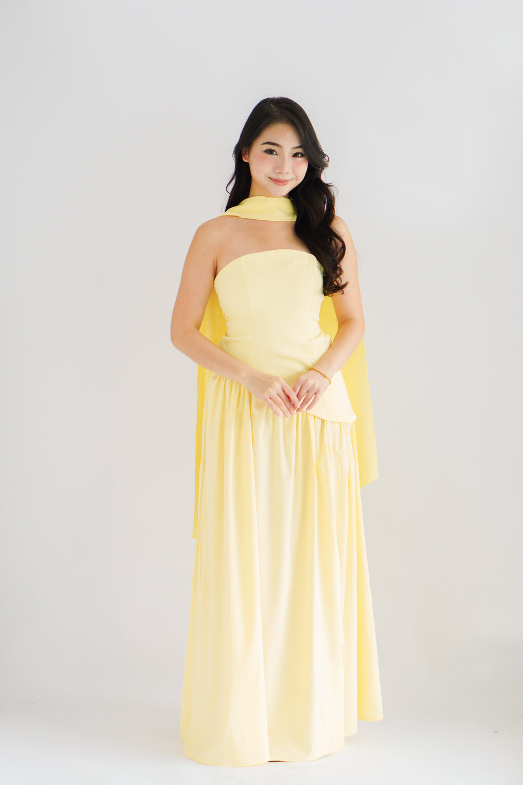 Dephora Tube Maxi Asymmetrical Dress with Sash in Yellow