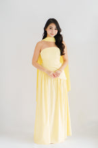 Dephora Tube Maxi Asymmetrical Dress with Sash in Yellow