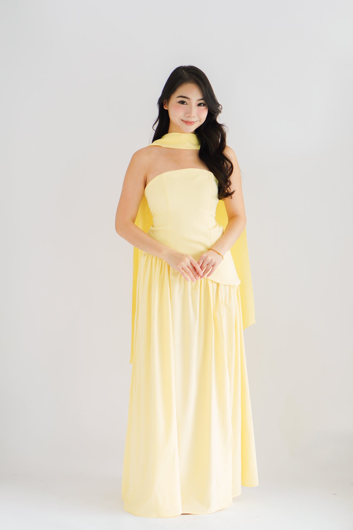 Dephora Tube Maxi Asymmetrical Dress with Sash in Yellow