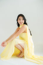 Dephora Tube Maxi Asymmetrical Dress with Sash in Yellow