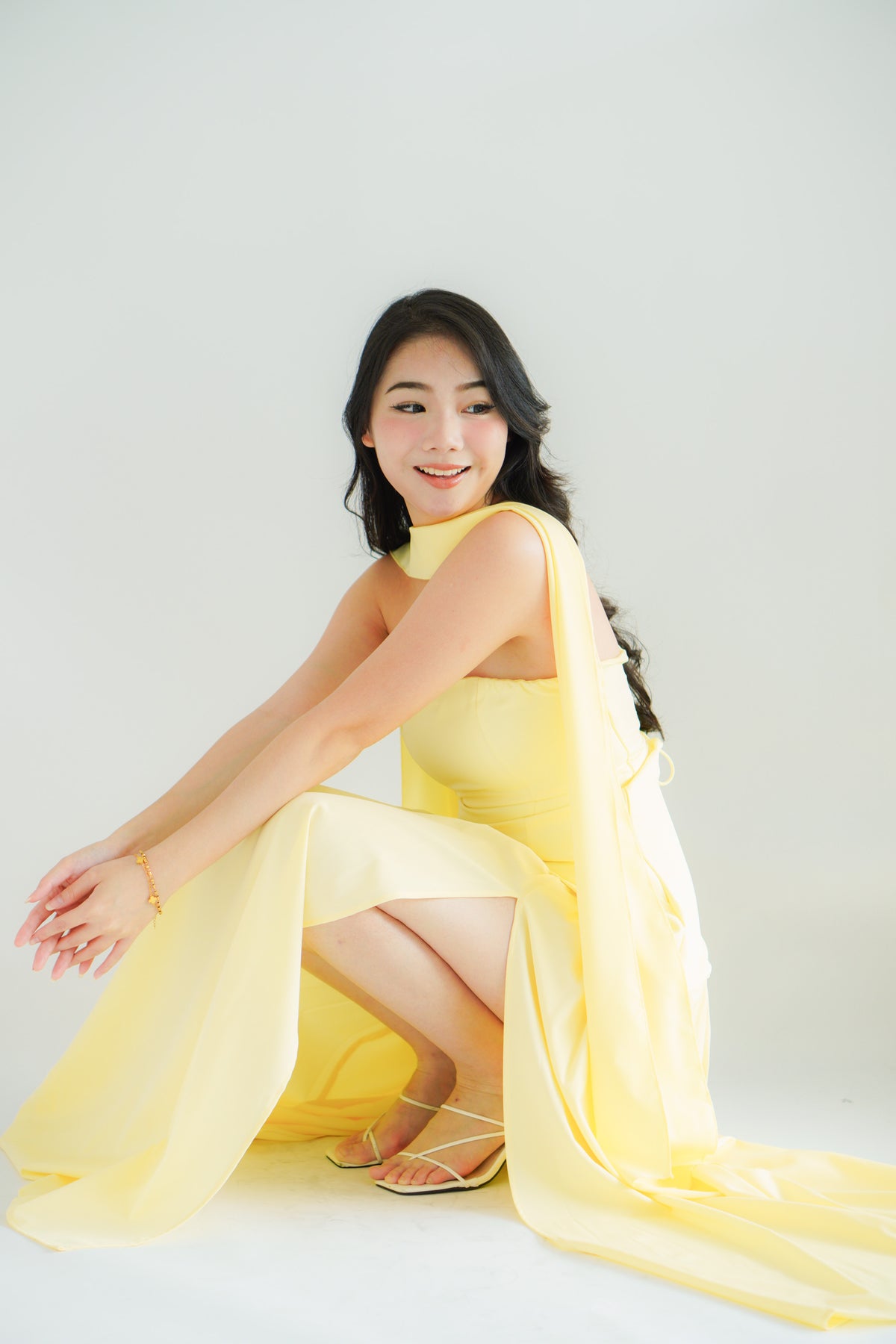 Dephora Tube Maxi Asymmetrical Dress with Sash in Yellow