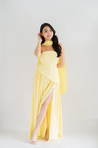 Dephora Tube Maxi Asymmetrical Dress with Sash in Yellow
