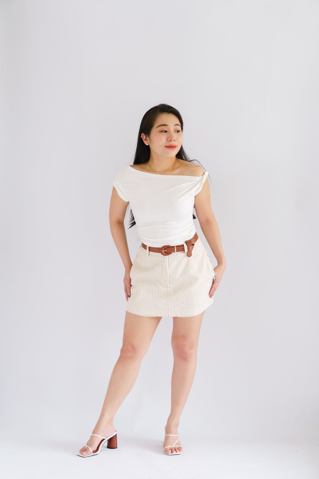 Soho Stripes Mini Skort in Light Khaki