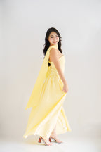 Dephora Tube Maxi Asymmetrical Dress with Sash in Yellow