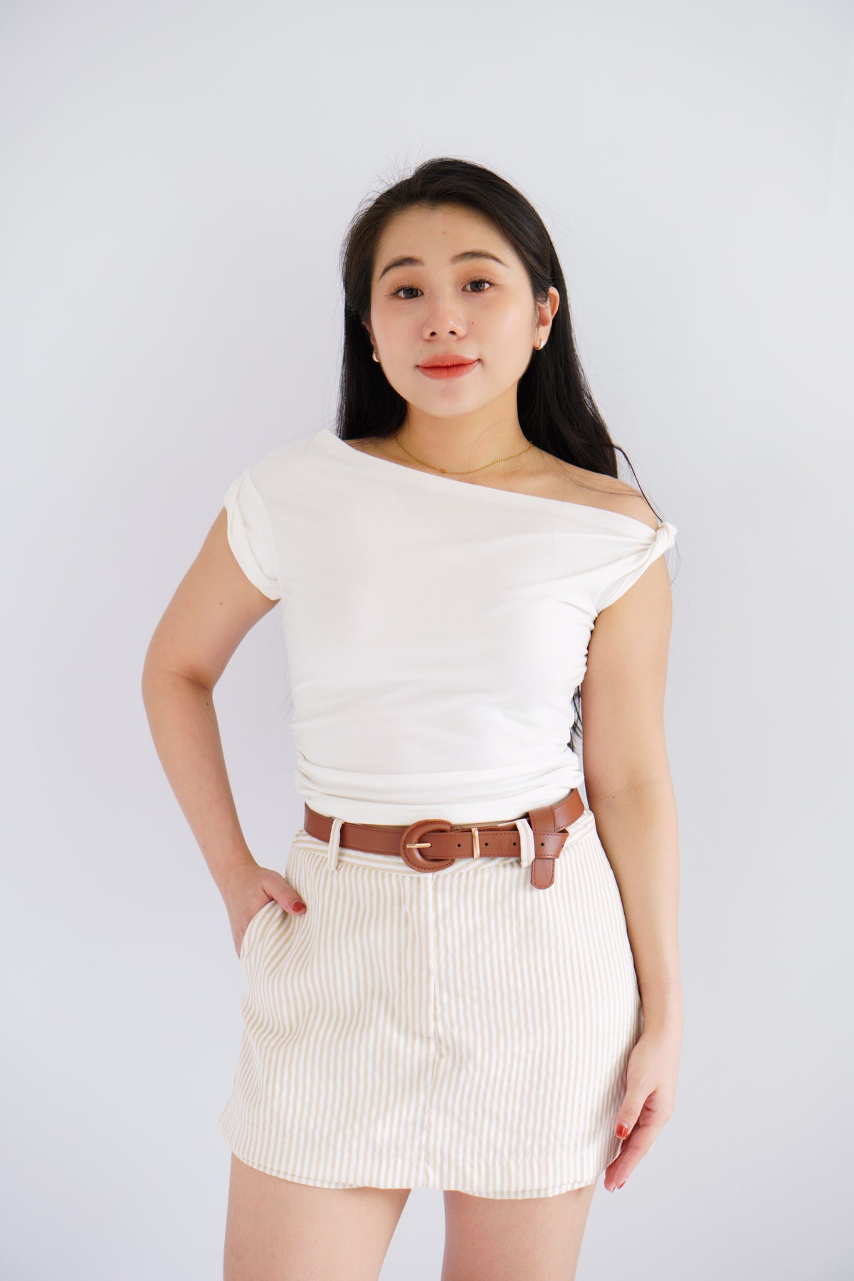 Soho Stripes Mini Skort in Light Khaki