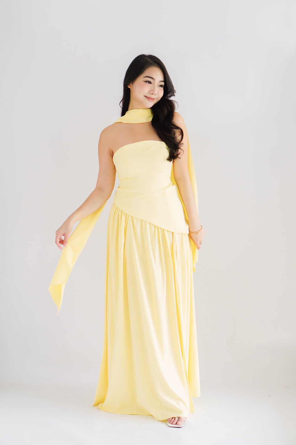 Dephora Tube Maxi Asymmetrical Dress with Sash in Yellow