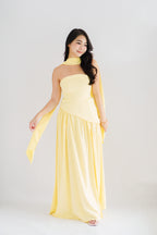 Dephora Tube Maxi Asymmetrical Dress with Sash in Yellow