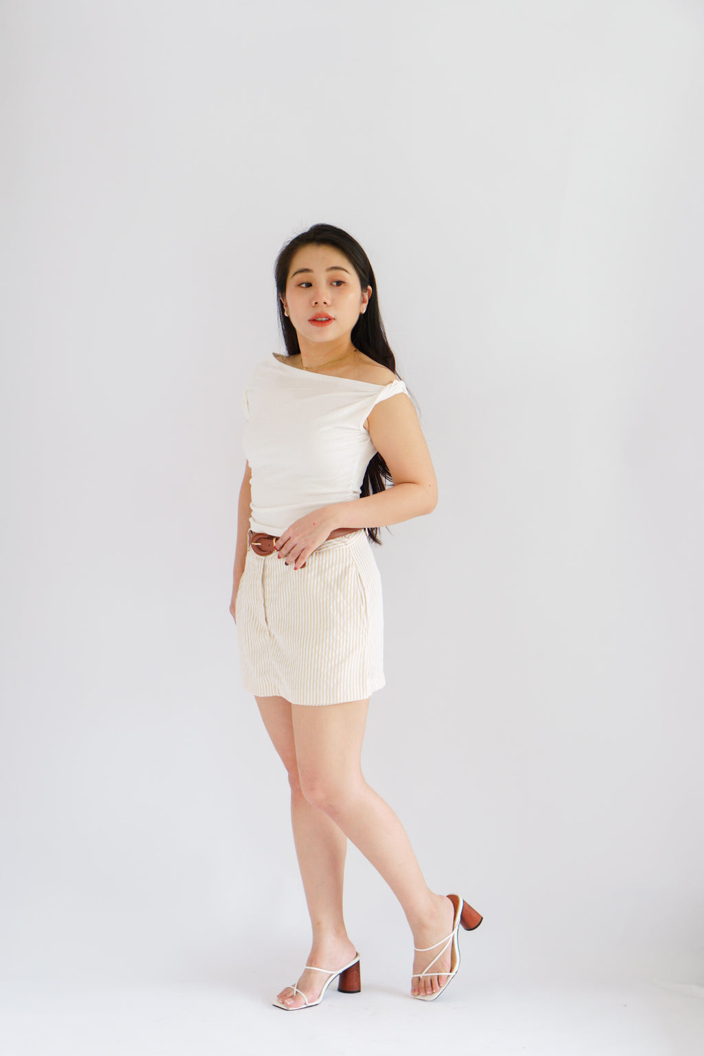Soho Stripes Mini Skort in Light Khaki